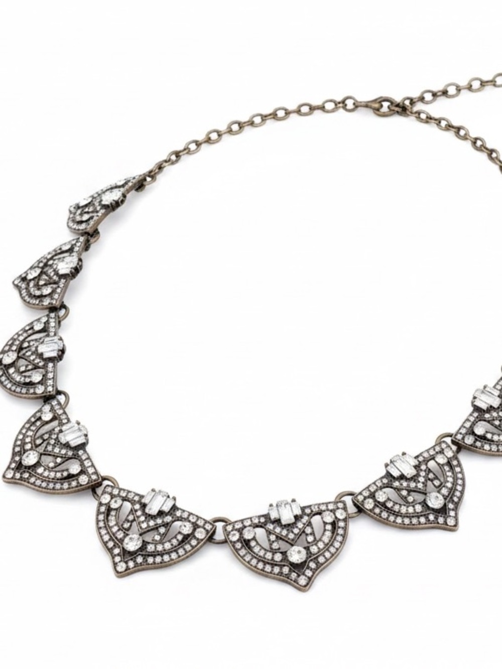 Mid century retro glam Crystal Heart-Link Necklace for Women